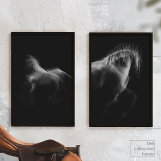 Dramatic photos of a white horse in motion against a black background by Anna Archinger - wall art mockup