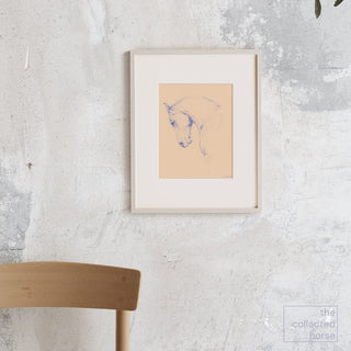 original equestrian line art sketch of a horse with an arched neck by equine artist Danielle Demers - small framed print mockup