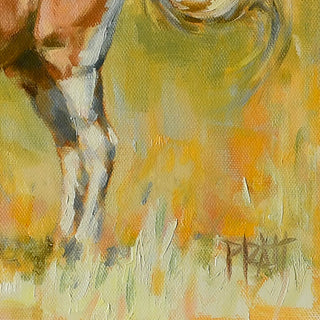 Colorful equine art print of a paint horse in a yellow field by Jennifer Pratt - texture detail