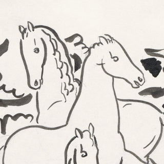 Vintage modernist equestrian painting of 3 horses by Leo Gestel - horse head detail 2