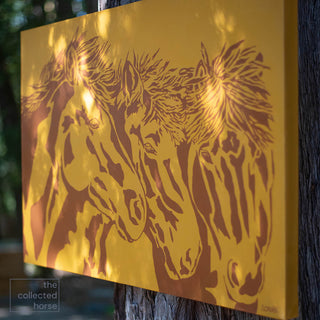Original equestrian painting of three icelandic horses photographed in shade - side view