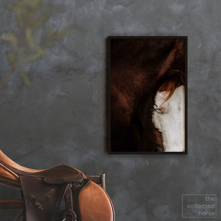 Equine fine art print of a Quarter Horse foal and mother by Lara Baeriswyl - wall print mockup with saddle