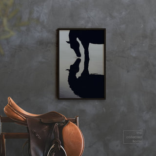 Fine art print of a horse silhouette reflected in water by photographer Lara Baeriswyl - wall art print mockup