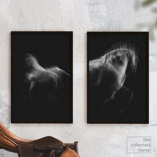 Dramatic photos of a white horse in motion against a black background by Anna Archinger - wall art mockup