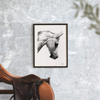 Original horse head graphite portrait "May Gray" by equine artist Hailey Sullivan - mockup