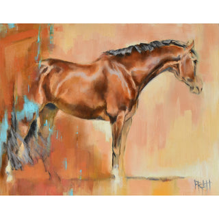 Abstract oil painting of a handome bay horse by equine artist Jennifer Pratt - full