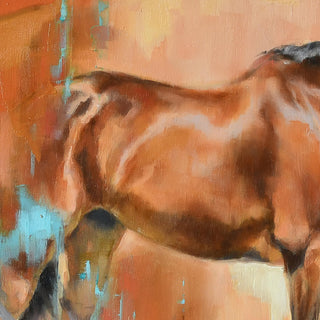 Abstract oil painting of a handome bay horse by equine artist Jennifer Pratt - horse body detail