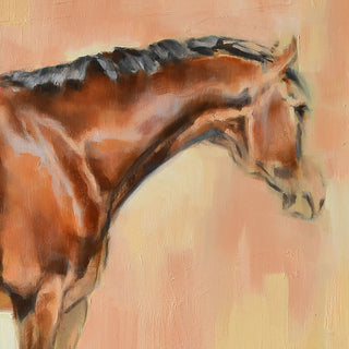 Abstract oil painting of a handome bay horse by equine artist Jennifer Pratt - horse head detail