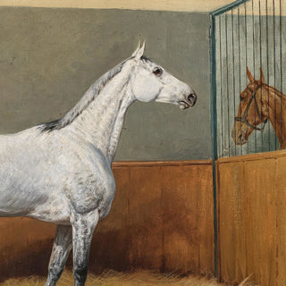 Vintage equestrian art print of a dappled gray horse by Julius von Blaas - horse head detail