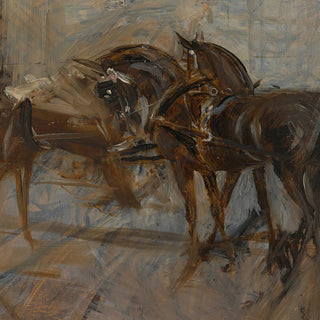 Expressive vintage painting of horses pulling a carriage by Giovanni Boldini - horse detail