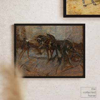 Expressive vintage painting of horses pulling a carriage by Giovanni Boldini - framed canvas print mockup