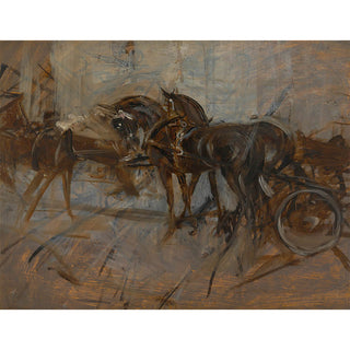 Expressive vintage painting of horses pulling a carriage by Giovanni Boldini