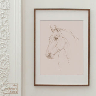 Minimalist equestrian sketch of a horse portrait by equine artist Danielle Demers - framed art print mockup 2
