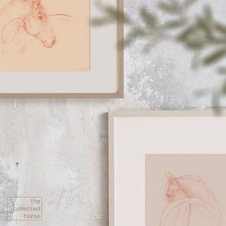 Soft warm equestrian art portrait drawing by Danielle Demers - equine art collection mockup