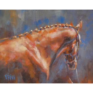 Paintery art print of a chestnut dressage horse by equine artist Jennifer Pratt