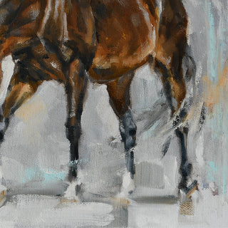 Painterly equine art print of a dark bay horse in motion by Jennifer Pratt - paint stroke detail