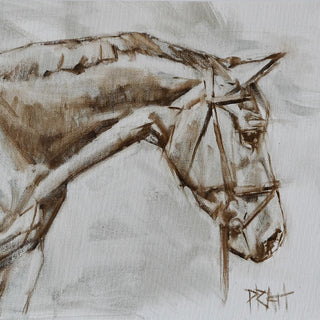 Minimalist oil paint sketch portrait of a Dutch warmblood mare by equine artist Jennifer Pratt - horse head detail