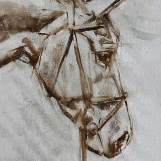 Minimalist oil paint sketch portrait of a Dutch warmblood mare by equine artist Jennifer Pratt - horse bridle and face detail