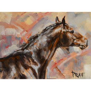 Colorful horse art painting of a dark bay by equine artist Jennifer Pratt
