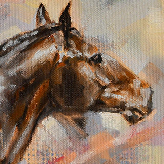 Colorful horse art painting of a dark bay by equine artist Jennifer Pratt - horse head detail