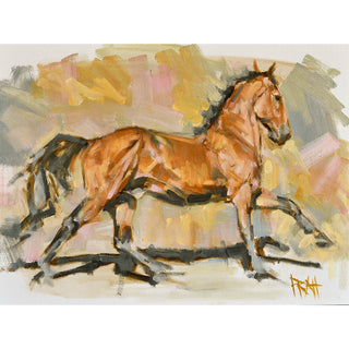 Colorful painterly horse art print of a bay horse in motion by equine artist Jennifer Pratt
