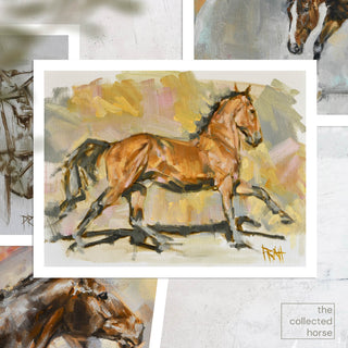 Colorful painterly horse art print of a bay horse in motion by equine artist Jennifer Pratt - paper