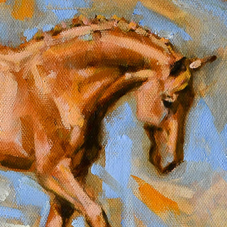 Colorful painting of a chestnut horse with braids by equine artist Jennifer Pratt - horse head detail