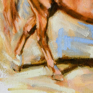 Colorful painting of a chestnut horse with braids by equine artist Jennifer Pratt - paint detail