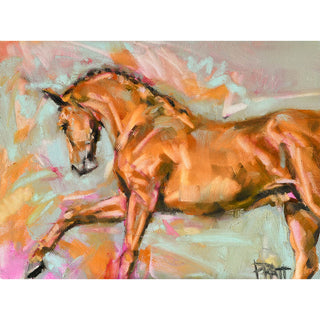 Painterly equine art print of a chestnut horse in motion by Jennifer Pratt