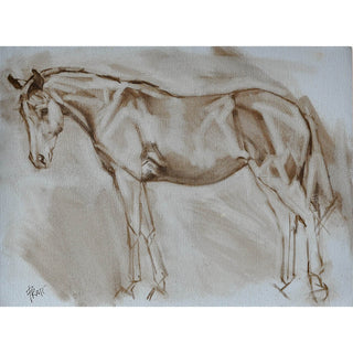 Minimalist oil sketch of a yearling horse against a blue background by equine artist Jennifer Pratt