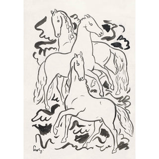 Vintage modernist equestrian painting of 3 horses by Leo Gestel