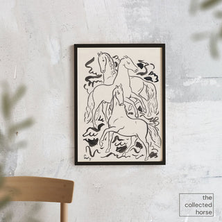 Vintage modernist equestrian painting of 3 horses by Leo Gestel - canvas wall art print mockup