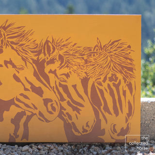 Original equestrian painting of three icelandic horses photographed in natural sunlight - detail view