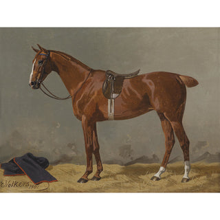 Vintage equestrian portrait of a chestnut horse in neutral colors by Emil Volkers